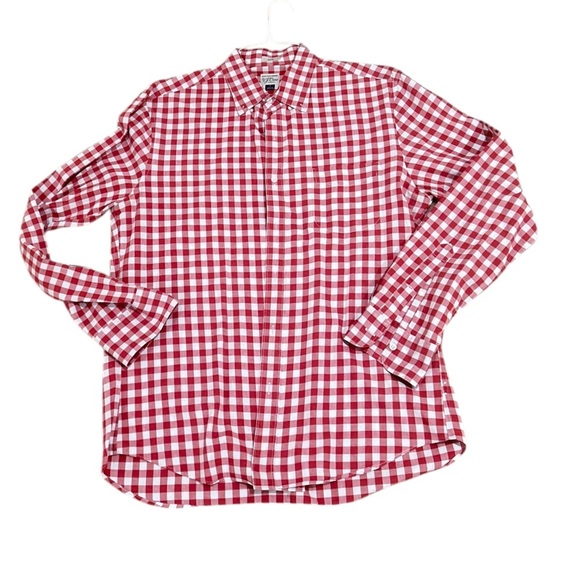 Men’s J crew slim stretch Red & White Checkered casual button down Shirt large - Picture 1 of 6
